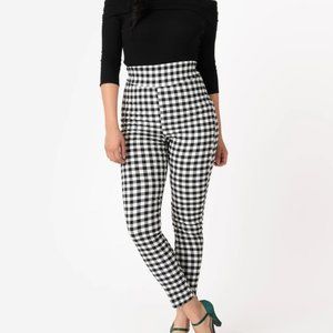 Unique Vintage Black & White High Waist Rizzo Pants